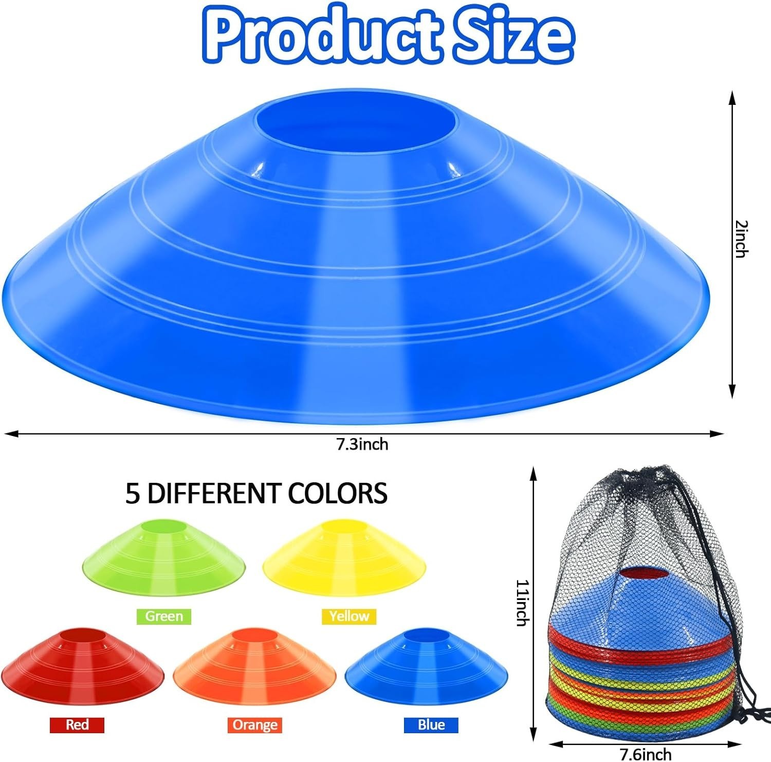 Soccer Cones for Training, 100/15 Pack Agility Cones with Carry Bag, Multi-Colo