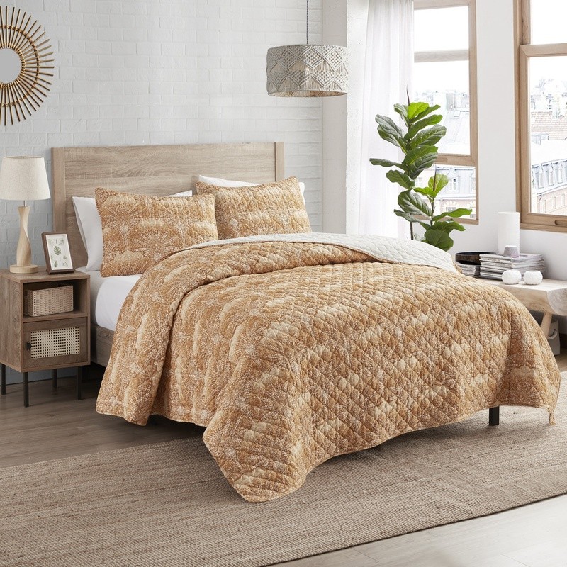 Boho Quilt Set Medallion Design Soft Polyester Bedspread Pillow Shams US