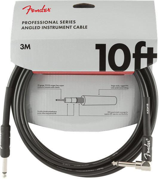 Fender Professional Guitar/Instrument Cable, Straight-Right Angle, 10' ft