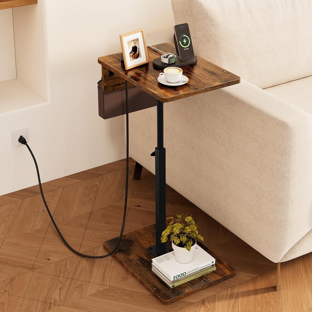 Sofa Armrest Tray Table Couch 360° Swivel Height Adjustable Side Table Small