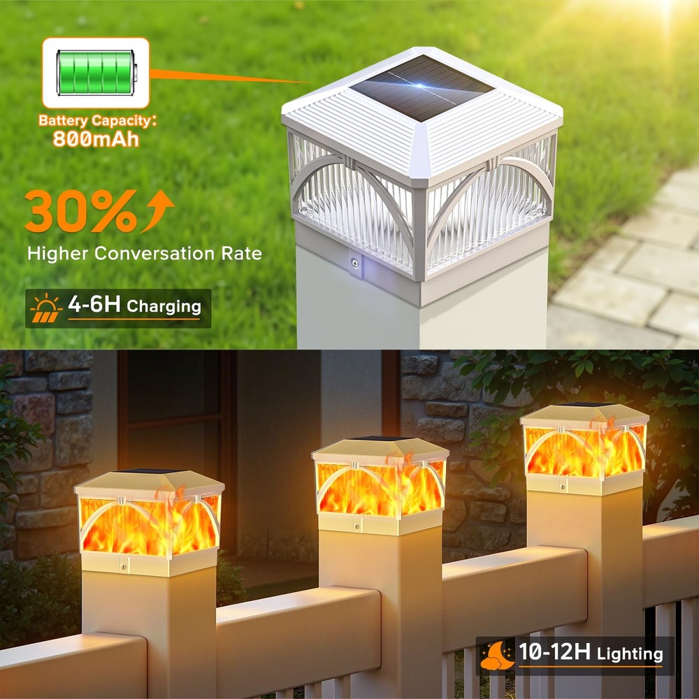 8 Pack Solar Flame Post Cap Lights Outdoor- 8 Pack-White, White