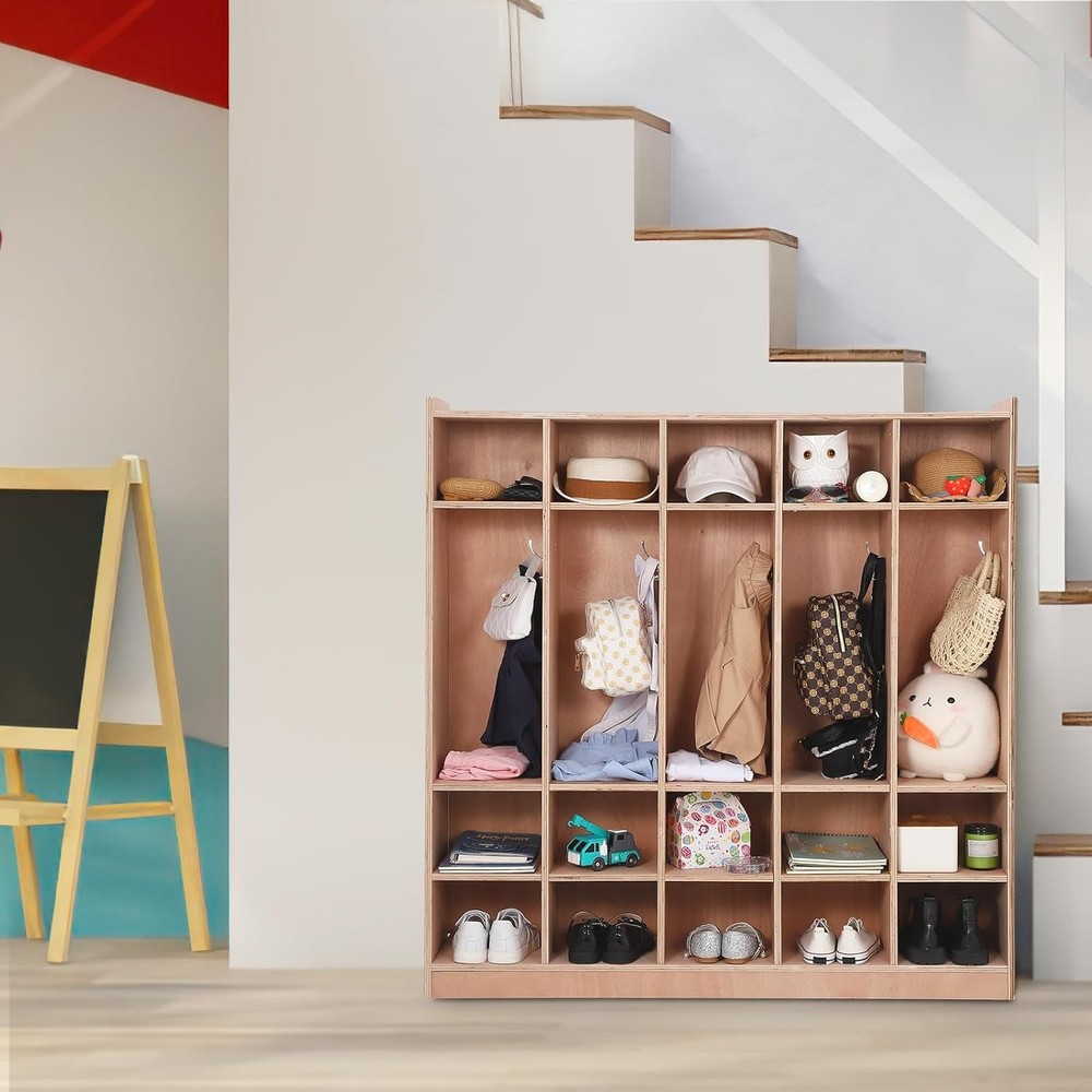 5-Section Classroom Coat Locker, 20 Cubbies for Classrooms, Daycare Cubby