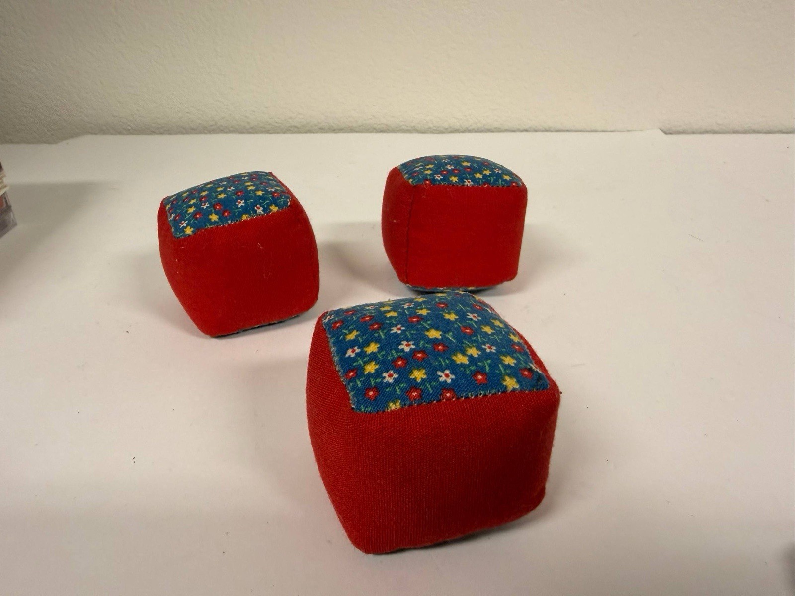 Vintage Juggling Bean Bags Set of 3 Fabric Cubes 2” Retro Handmade