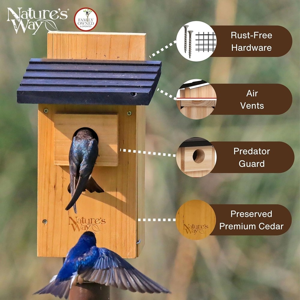 Cedar Bluebird House with Viewing Window & Predator Guard - 12" Tall