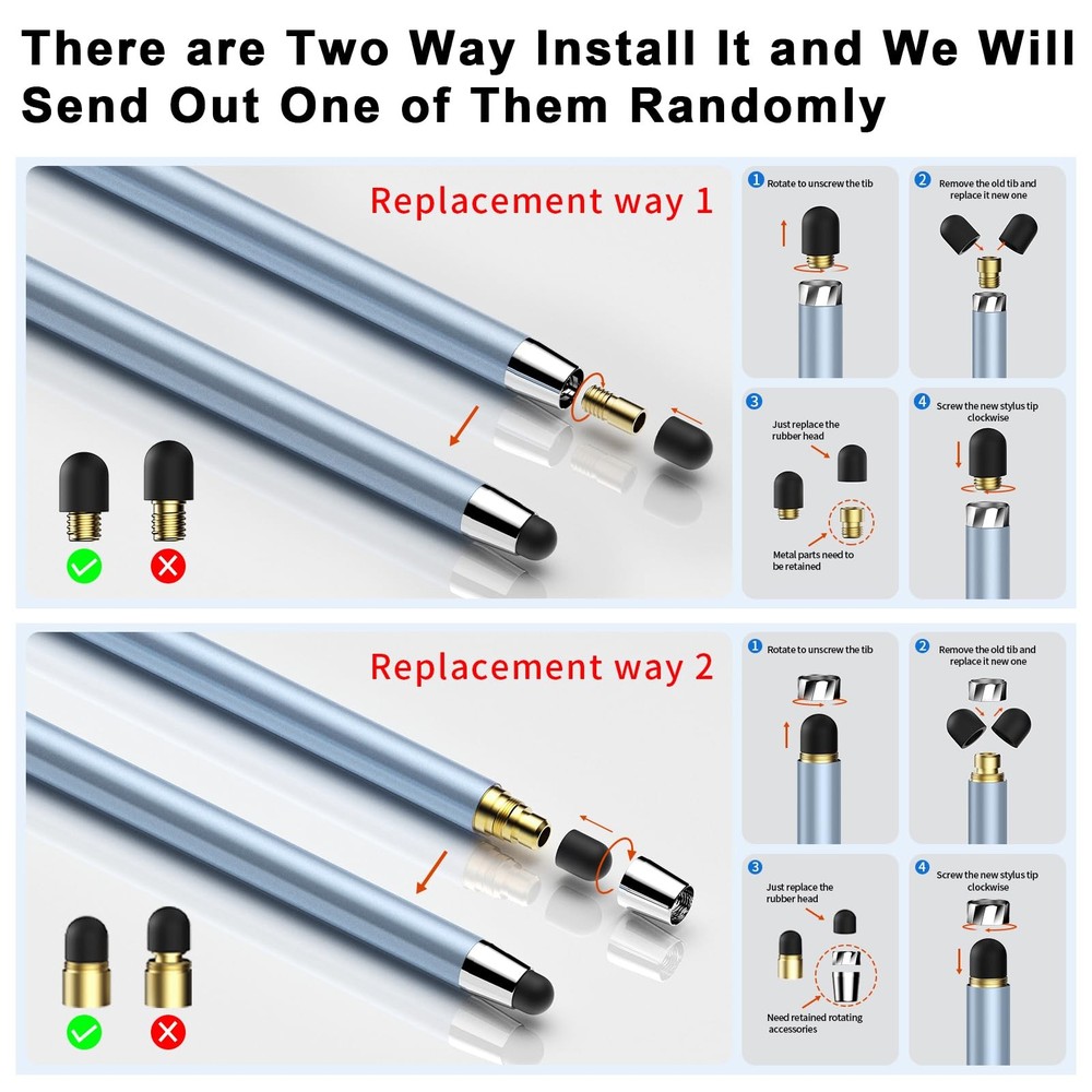 2-in-1 Stylus Pen for iPad iPhone Android Tablets 5-Pack