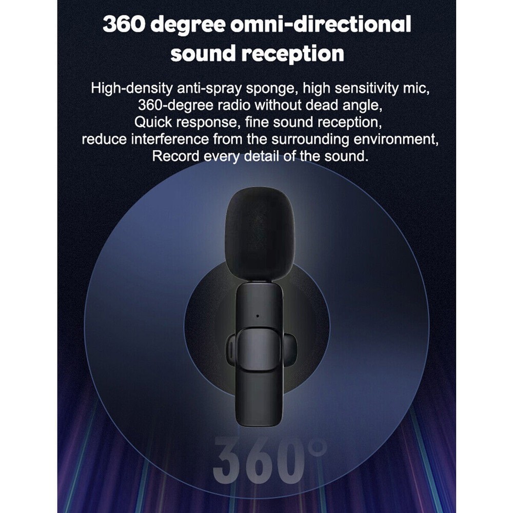 Wireless Lavalier Microphone Mic Audio Video Recording For Android iPhone 16,17