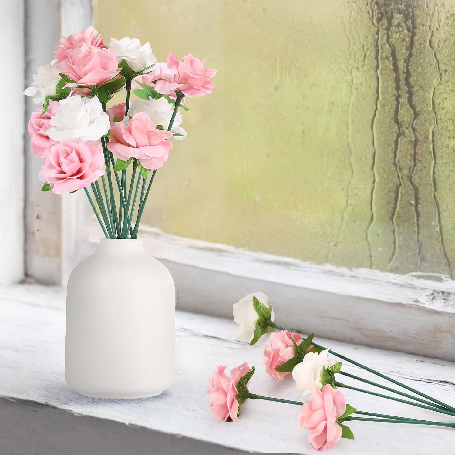 Green Floral Wire Stems, 50 Pieces, Thick Flower Rose Bud Sticks, 8 Inches