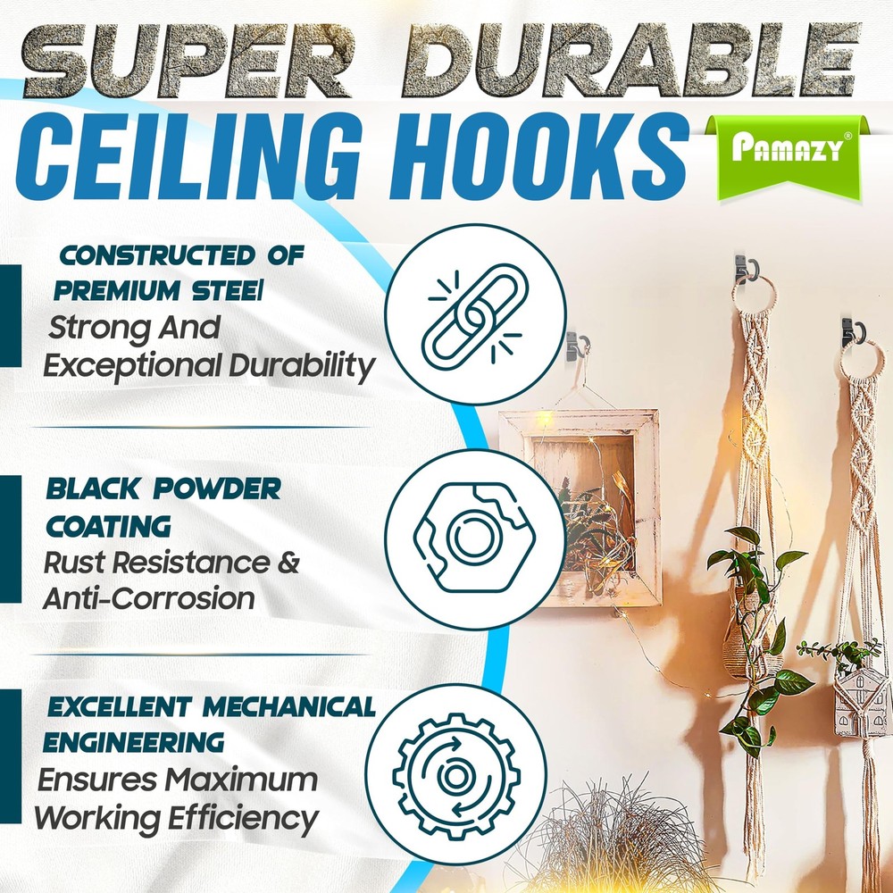 [UPGRADED] 4Pcs 200LBS Rotatable Ceiling Hooks with 4 Screw Points Base, Wall...