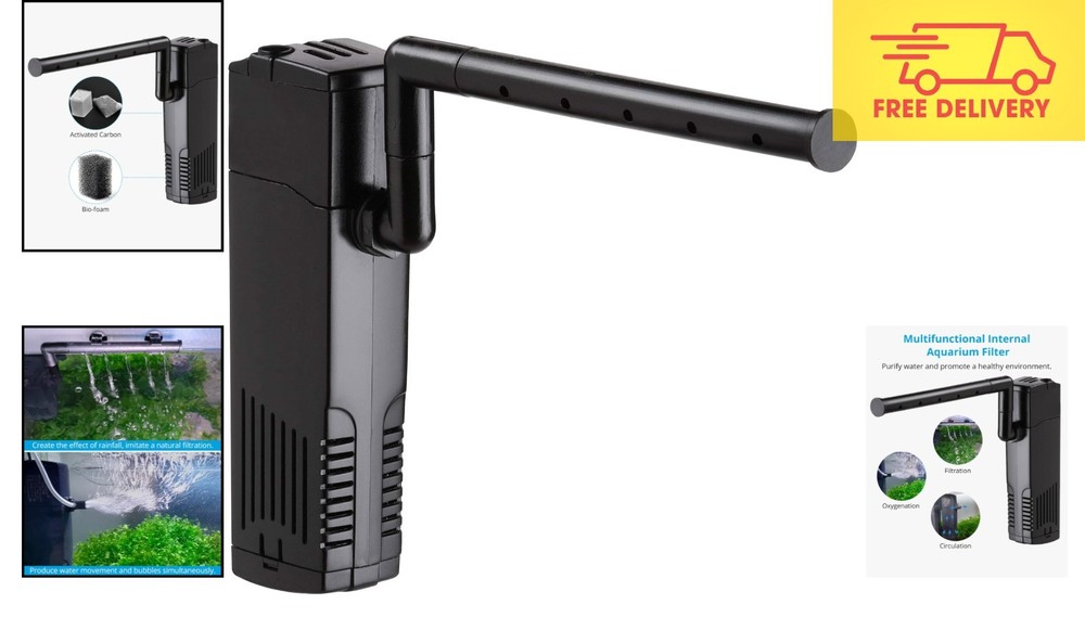 Efficient Aquarium Power Filter with Adjustable Flow for Delicate Fish - 100 GPH