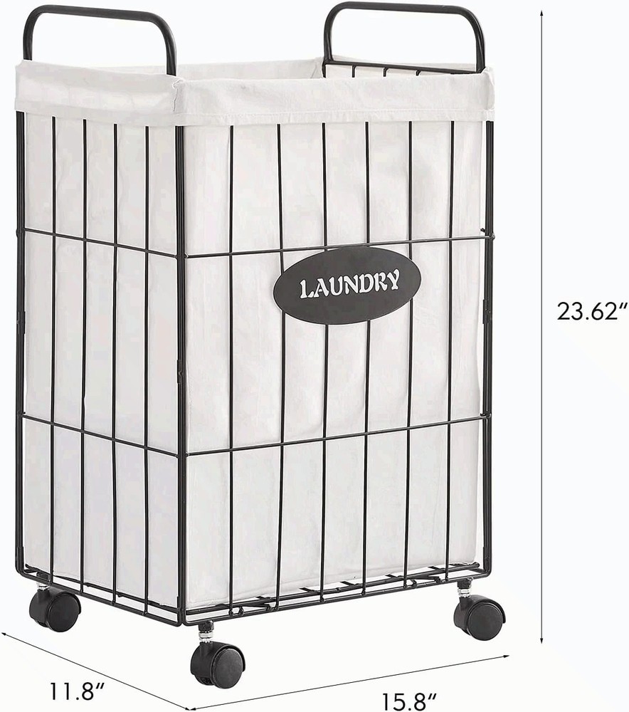 Iron Wire Laundry Hamper With Rolling Lockable Wheels, Folding Laundry Storage