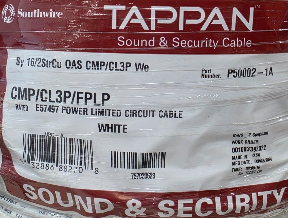 Southwire/Tappan P50002 16/2C Shielded Plenum Control/Security Cable White/100ft