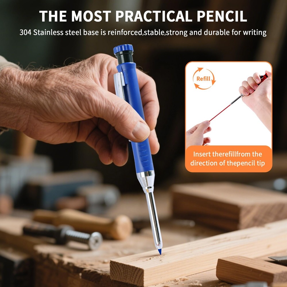 4 Pack Carpenter Pencil with Sharpener Mechanical Pencils Set with 28 Refills...