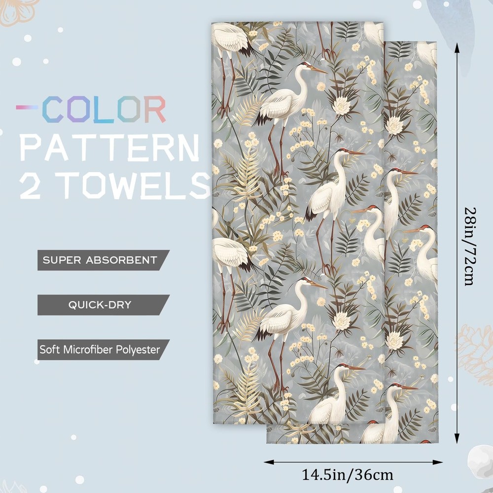 Elegant Crane Hand Towels - 2 Pack, 14.5" X 28",Soft Microfiber Polyester Cut...