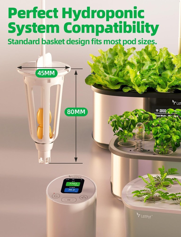 LetPot Smart Hydroponic EC Meter ECT, Wi-Fi App, EC Probe, Power Adapter