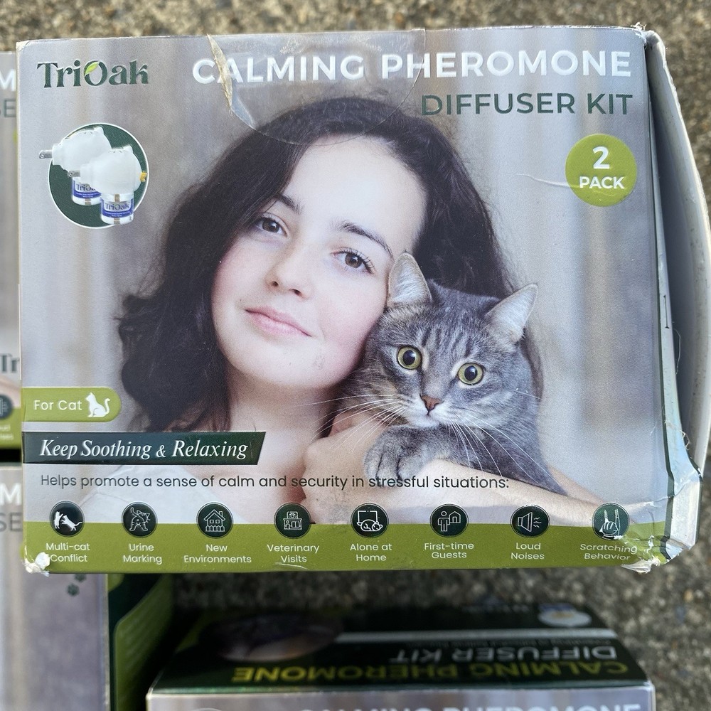TriOak Cat Calming Diffuser Kit Feline Anxiety Relief Pheromone Kit 6 Diffusers