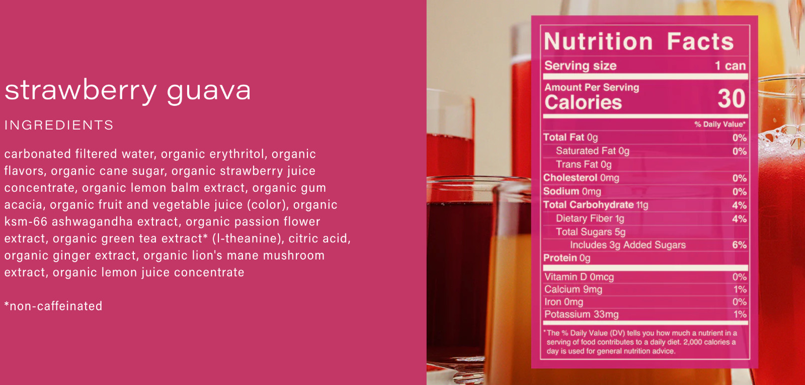 Hiyo Strawberry Guava Carbonated Water Non-alcoholic, 8 Cans