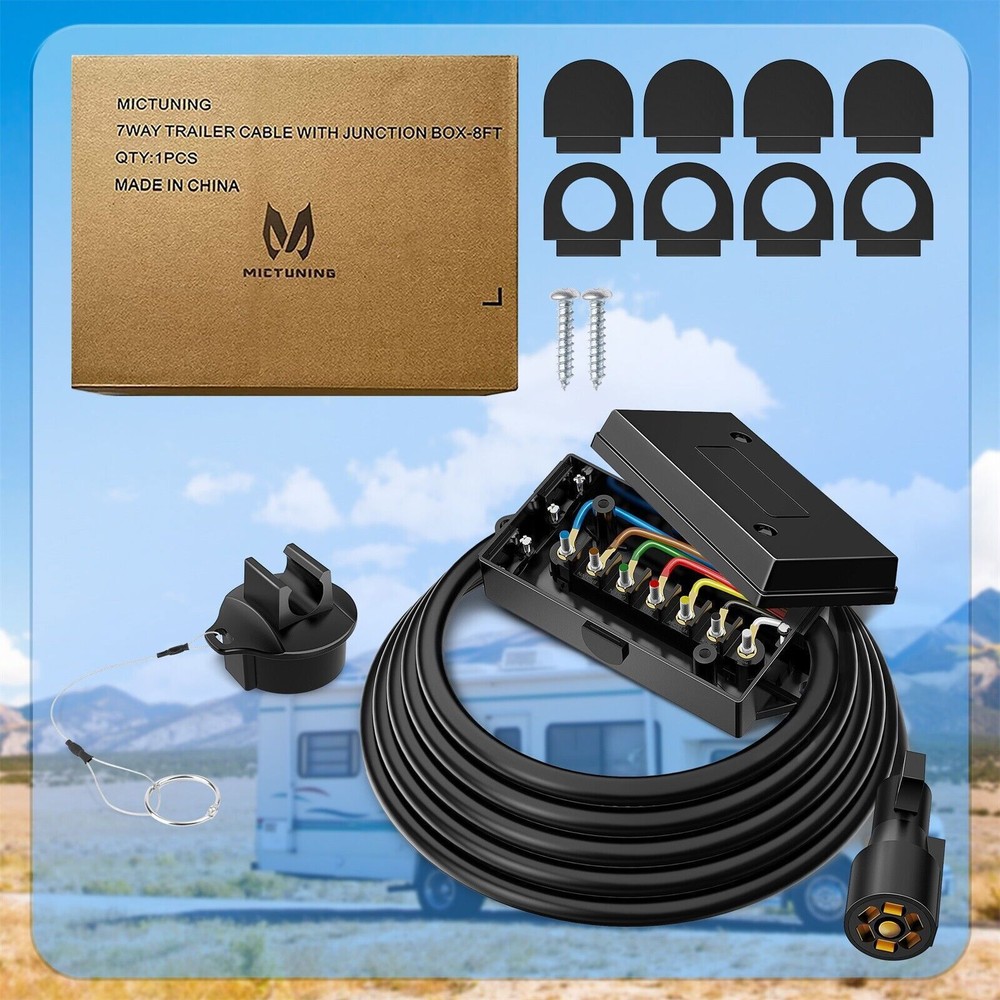 7-Way Plug Trailer Extension Cord, Inline Junction Box & Tail Light Wire Harness