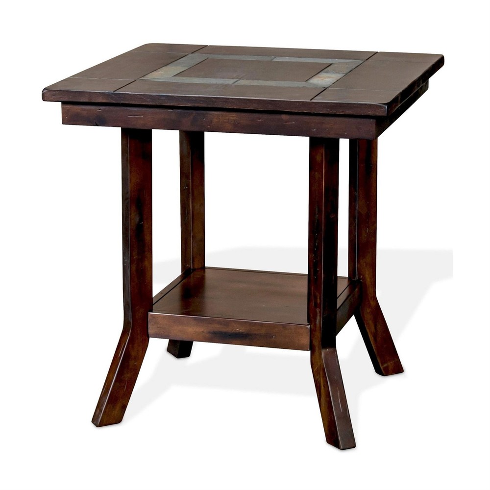 Odel Side End Table- 1 Shelf- Dark Brown Mahogany- Rectangular 25 Inch