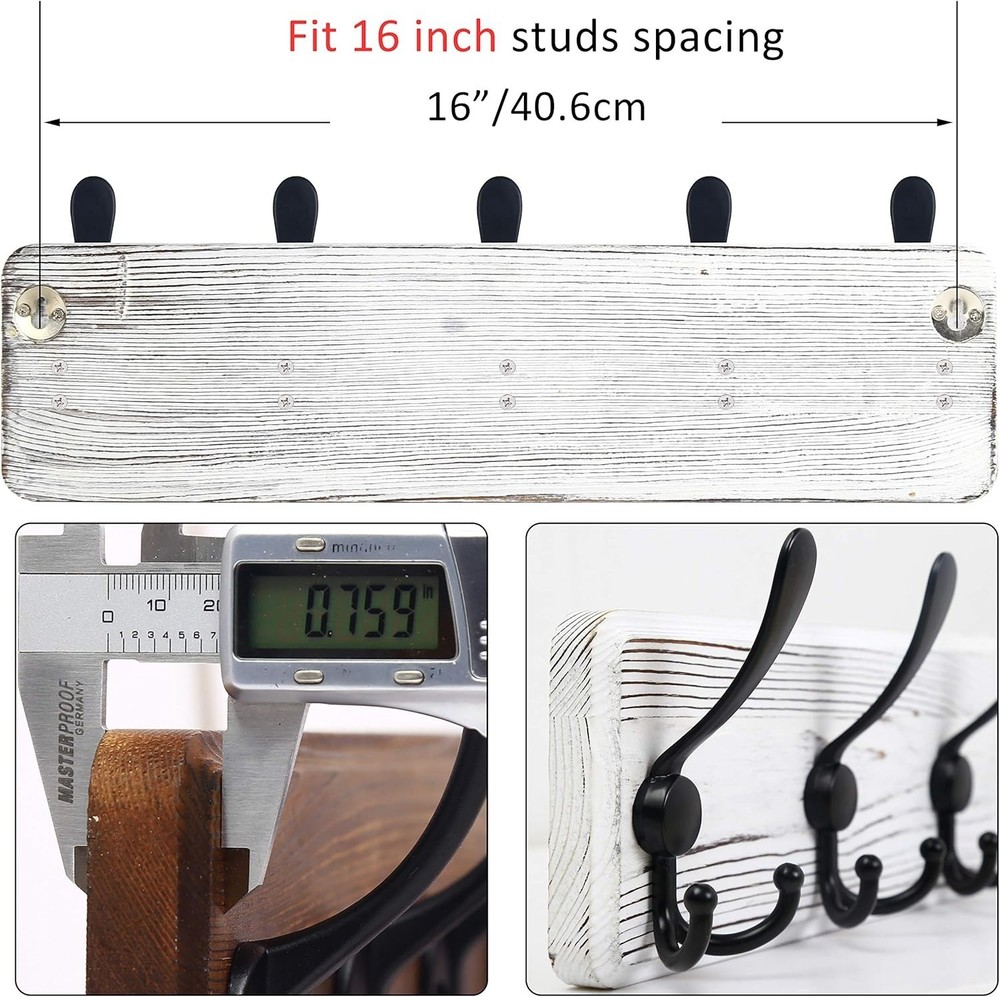 Farmhouse Style Wall Coat Rack with 5 Hooks - Easy Installation & Durable