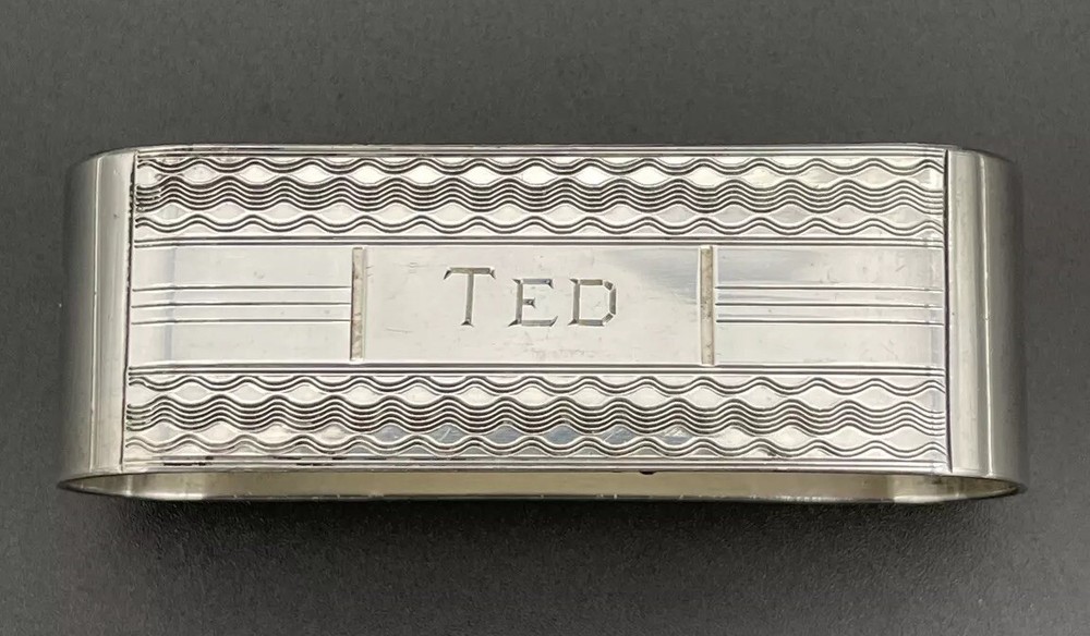 Sterling Silver Napkin Ring Name Engraved “TED”  B&M Maker