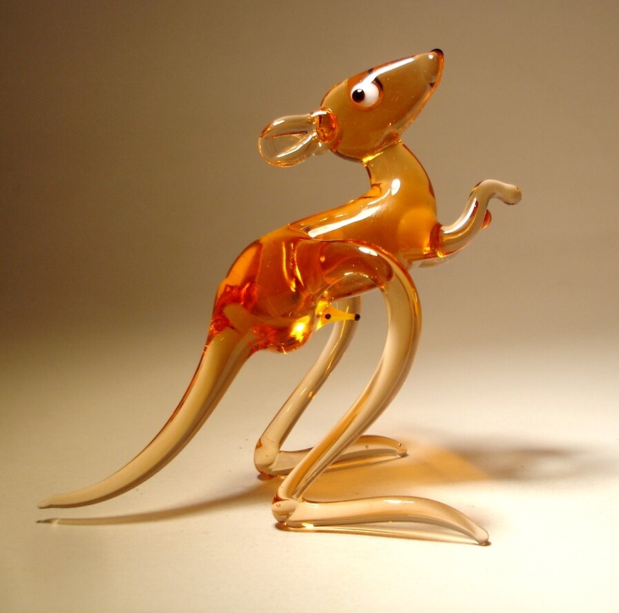 Blown Glass Figurine Art Handmade KANGAROO