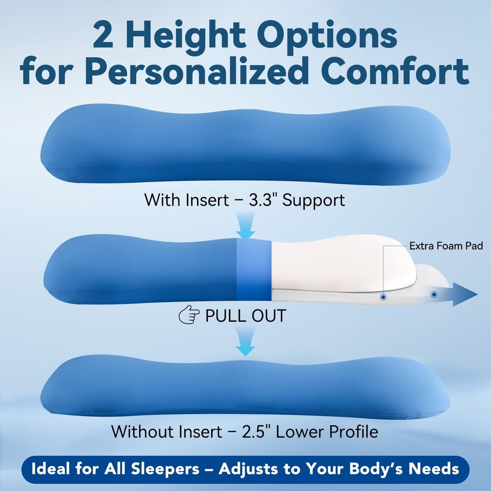 Adjustable Height Lumbar Support Pillow for Sleeping, Standard, Blue