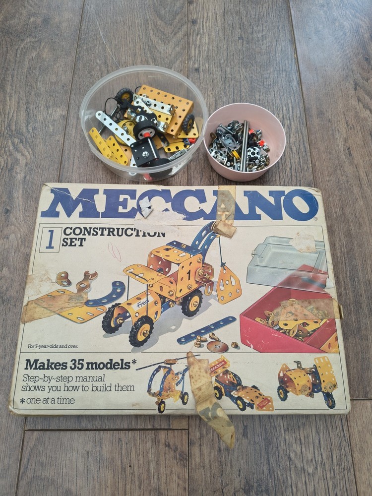 Vintage Meccano Construction Set 1 Boxed with Extras