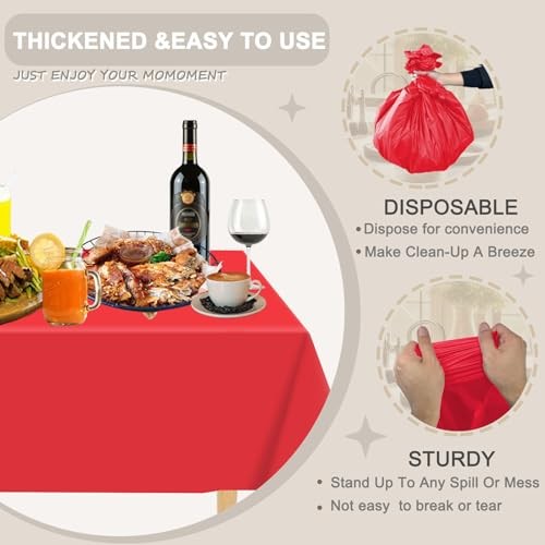 Plastic Table Cloth Disposable, 6 Pack Rectangle 6 Pack 54"×108" Rectangle Red
