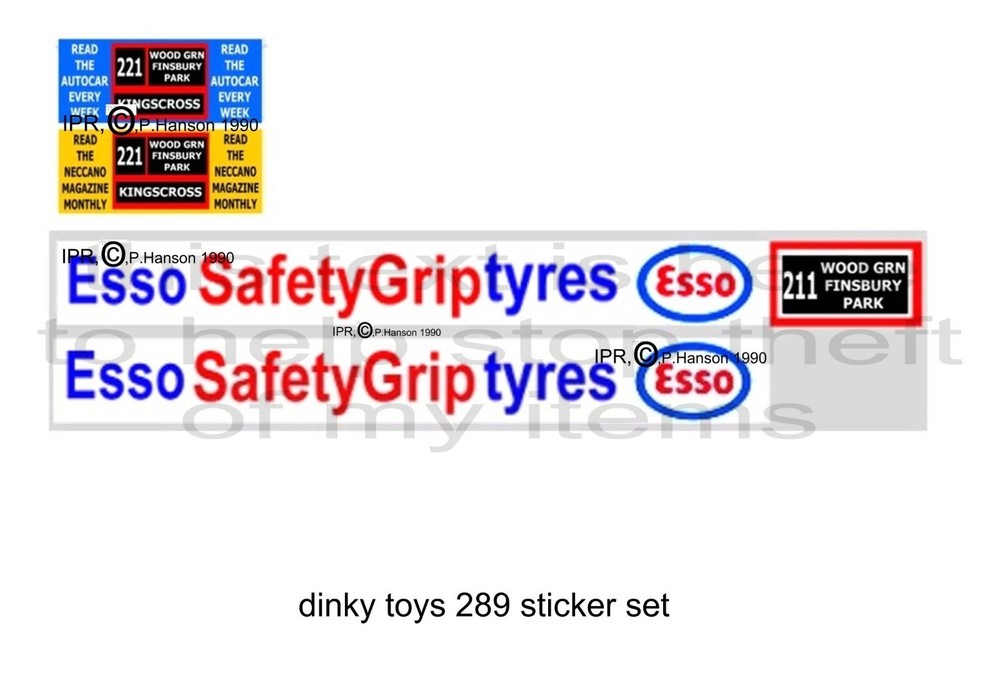 DINKY ROUTE MASTER BUE "ESSO" REPLACEMENT STICKER SET