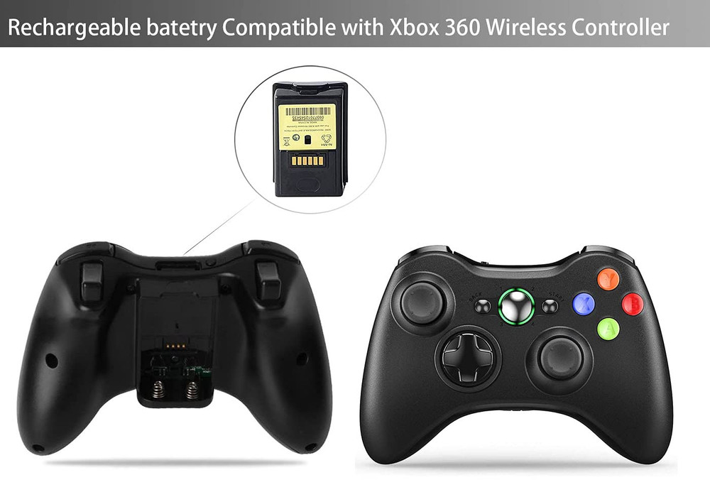 2-Pack Xbox 360 Controller Rechargeable Battery (3600Mah) with Dual Charging Doc
