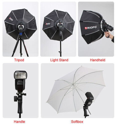 TRIOPO 90CM Octagon Softbox w/Handgrip Set for Speedlight Flash Bracket
