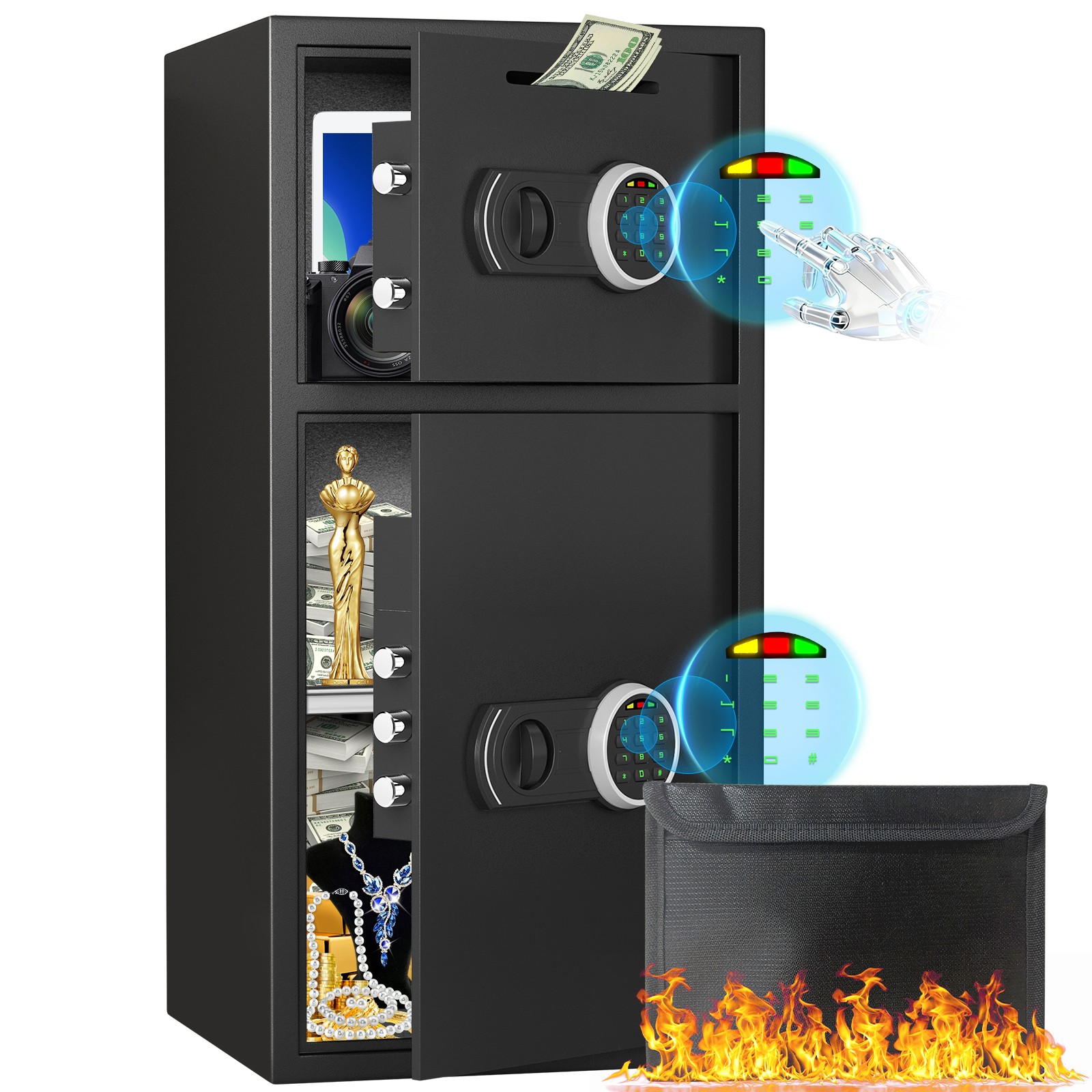 Safe, 6.0 Cub Large Home Safe Box Fireproof Waterproof Bag with Adjustable Shelf