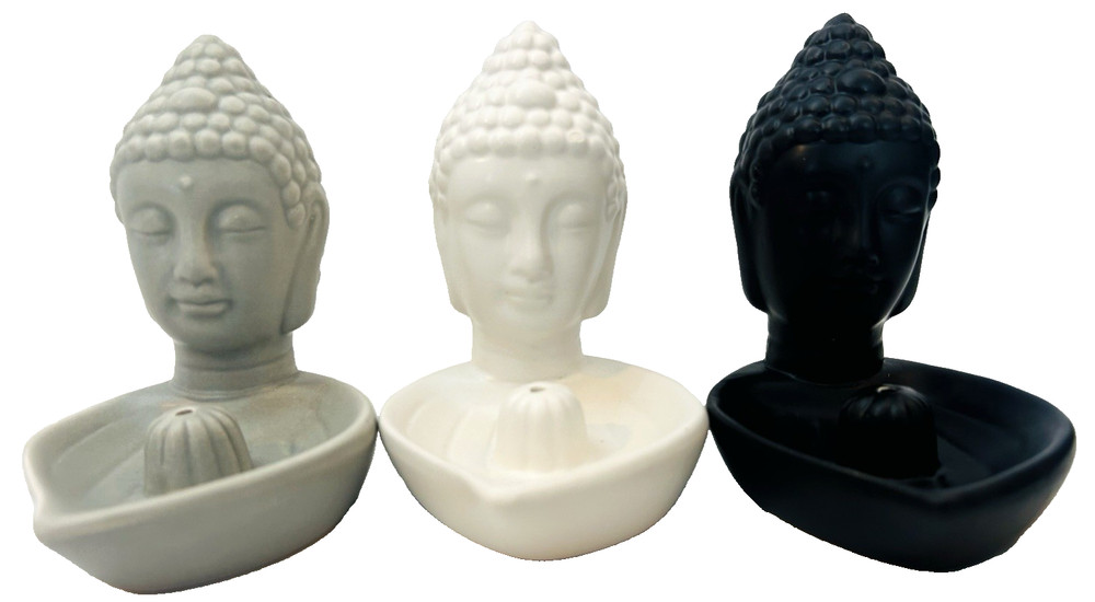 3 Ceramic Buddha Figures Incense Burner Holders