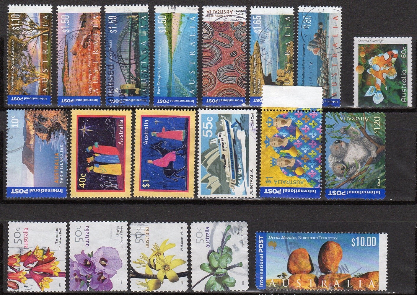 AUSTRALIA LOT OF 60 DIFFERENT USED STAMPS, MOSTLY FROM 1990S TO 2010S