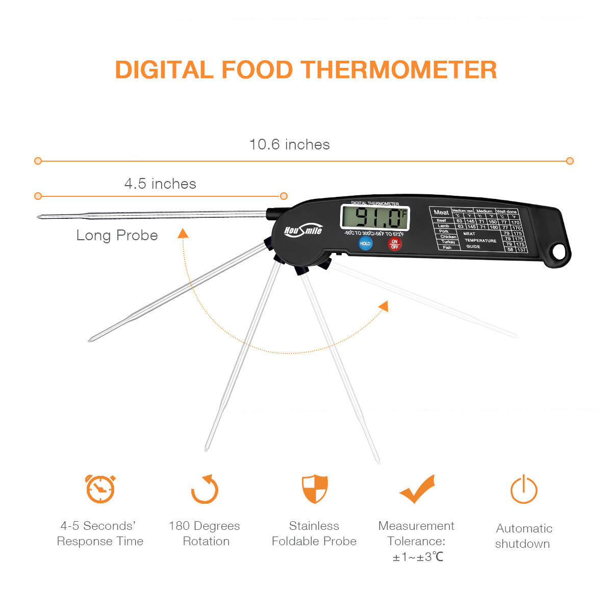 Instant Read Digital Meat Thermometer BBQ Grill Smoker For Kitchen Food Cooking