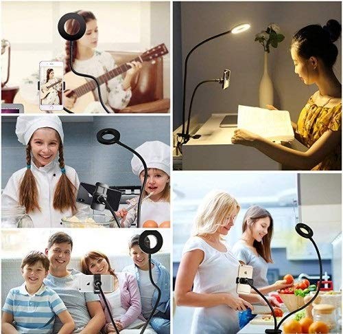 Webcam Light Stand for Live Stream, Selfie Ring Light with Webcam Mount for