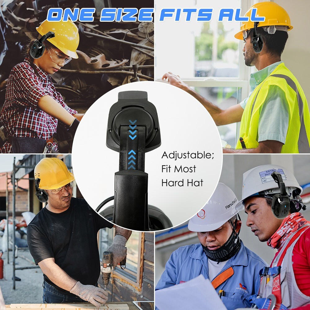 Bluetooth Hard Hat Ear Muffs, NRR 29dB Adjustable Cap-mounted Ear muff, Black