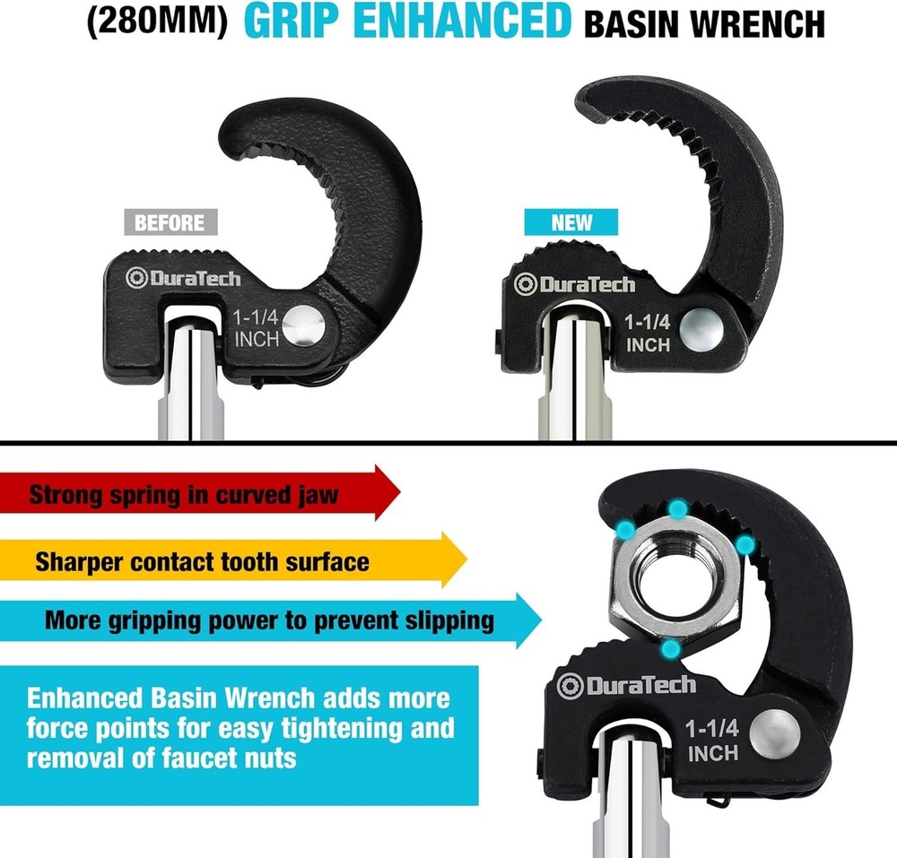 Adjustable Basin Wrench with Spring-Loaded Jaws for Easy Plumbing Access