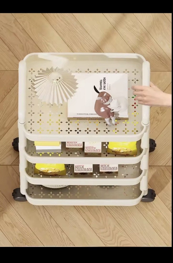 Trolley with Handlebar and Storage Rack Floor Standing Multi Layer Storage Cart