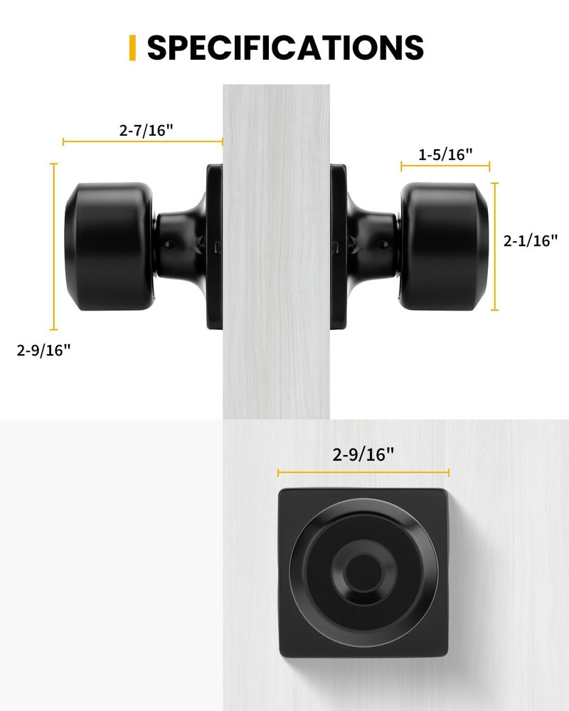 2 Pack Dummy Door Knobs, Matte Black Square Knob Faceplate Inactive Half, No-...