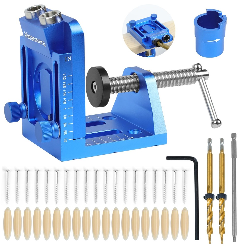 Pocket Hole Jig Kit with Adjustable Drill Guide, Stop Collars, 30PCS Screws &...