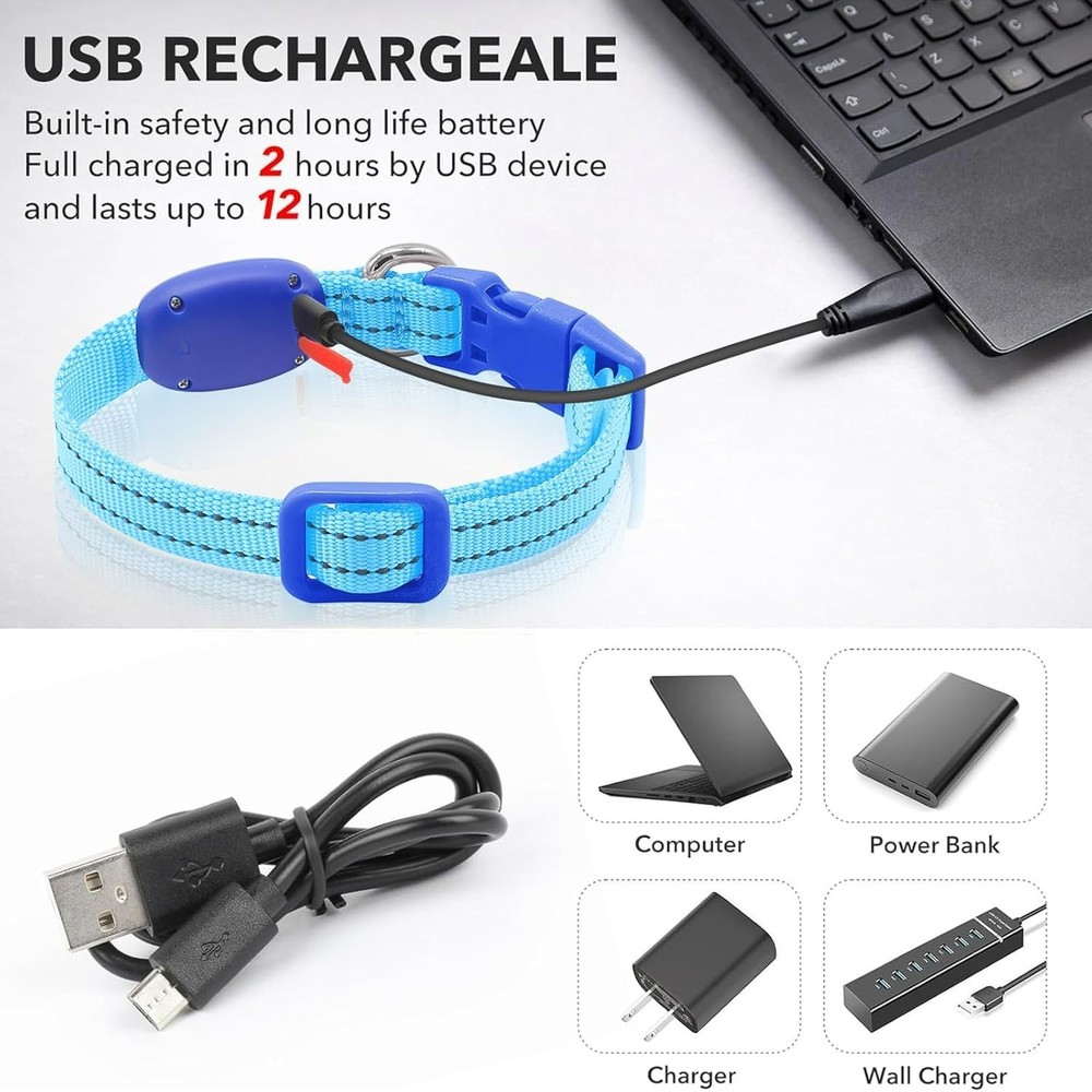LED Dog Collar - USB Rechargeable, Reflective, Adjustable - XS, Green