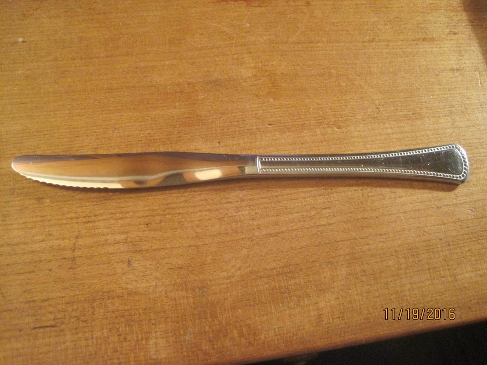 Vtg Oneida 1881 Rogers stainless Solid Dinner Knife Beaded Artistry Needlepoint