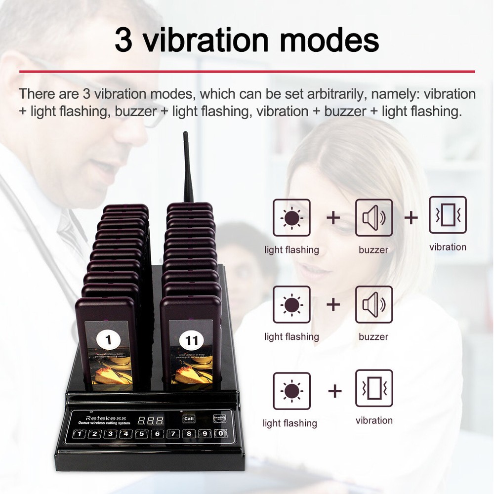 T112 Restaurant 20 Coaster Pagers Wireless Paging Queuing Calling System Hotel