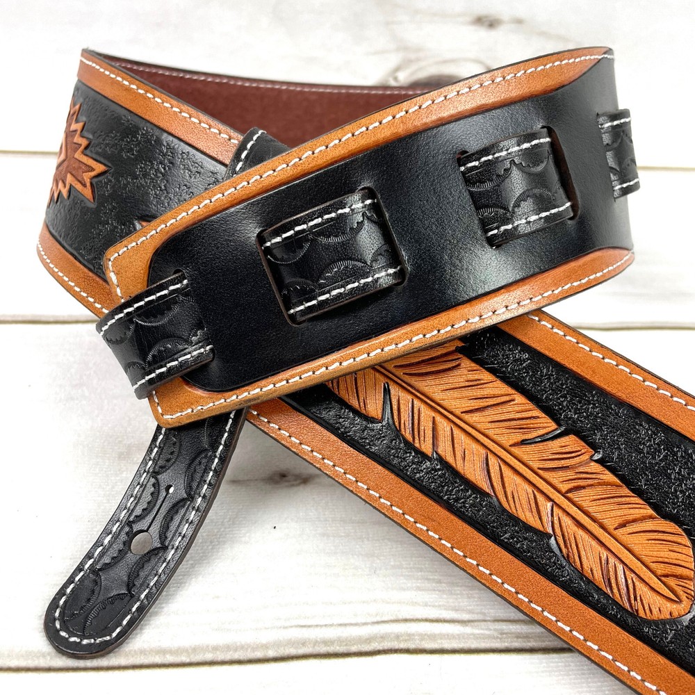 Walker & Williams LCT-21 Handmade Leather Strap Eagle & Feather Design