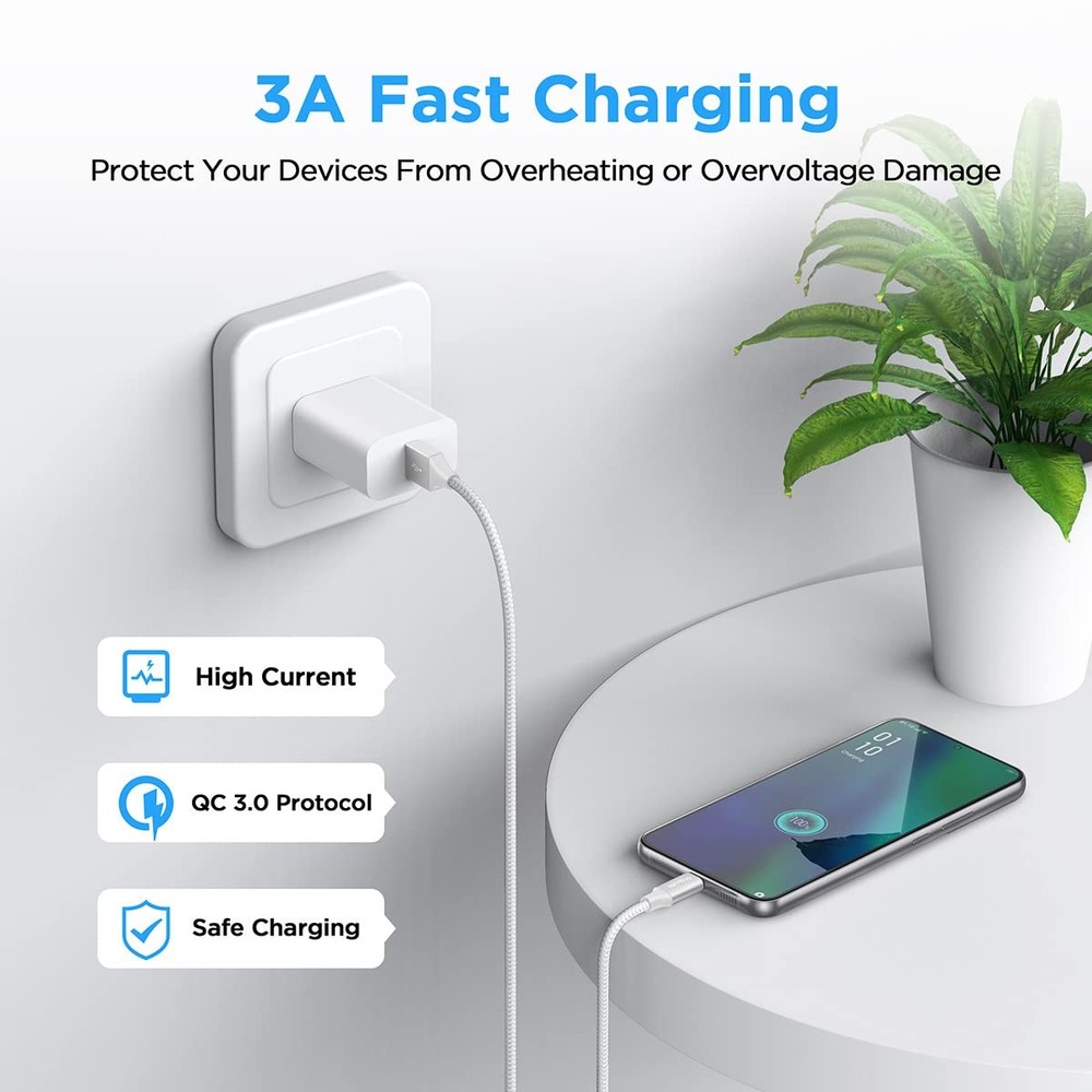 etguuds USB to C Cable 3ft, 2-Pack A Type C Charger White