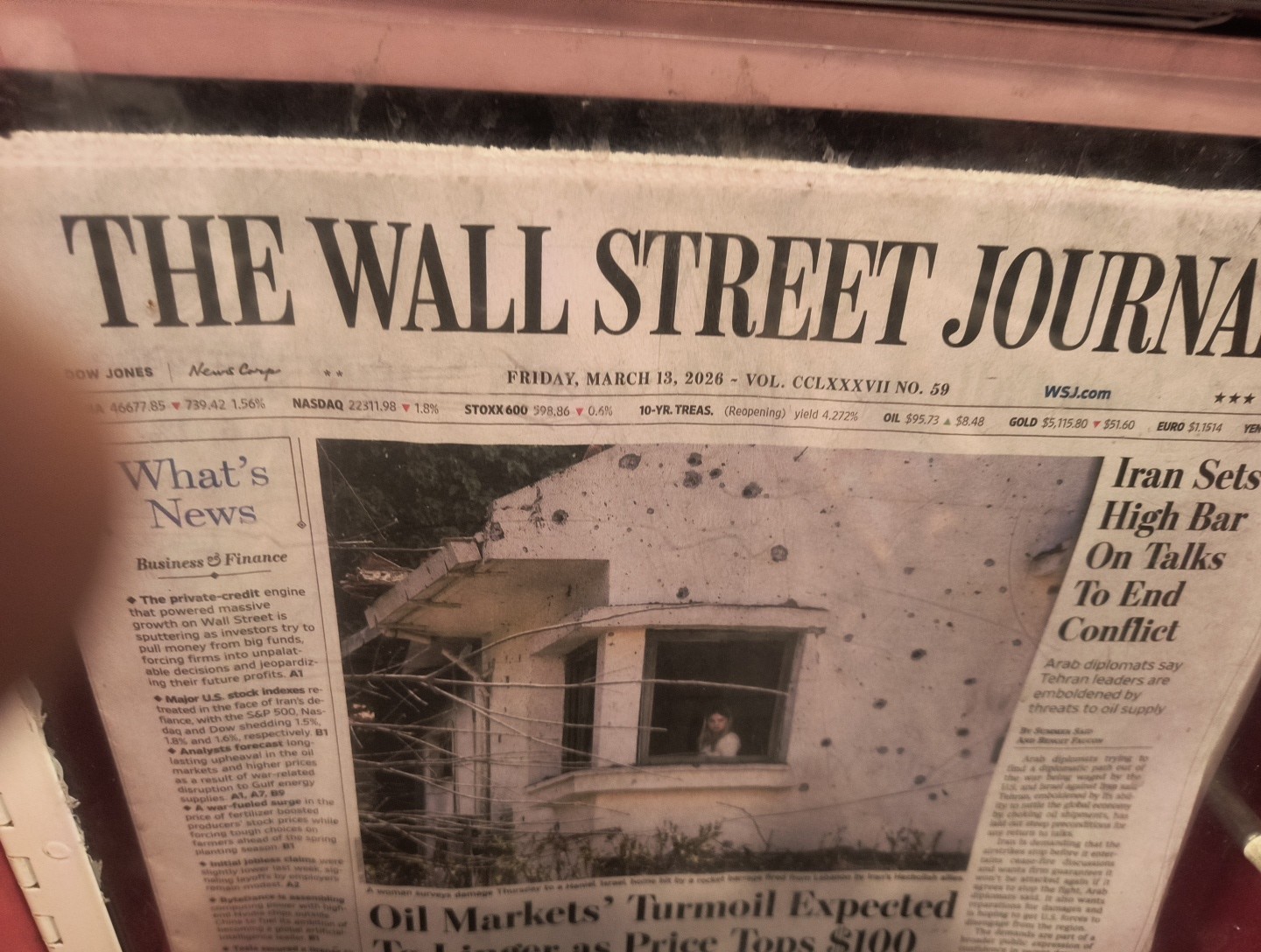 The Wall Street Journal Friday March 13 2026 Iran Sets A high Bar On Talks To...