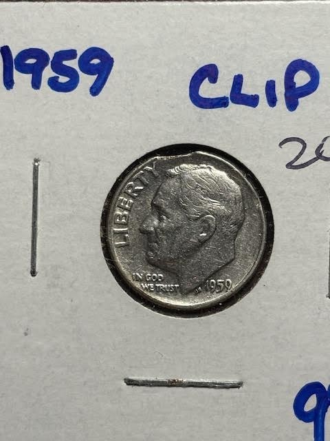 1955 & 1959 Roosevelt Dime - SILVER -CLIPPED - ERROR!
