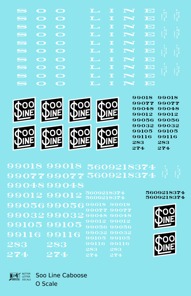 K4 O Scale Decals Soo Line Caboose White