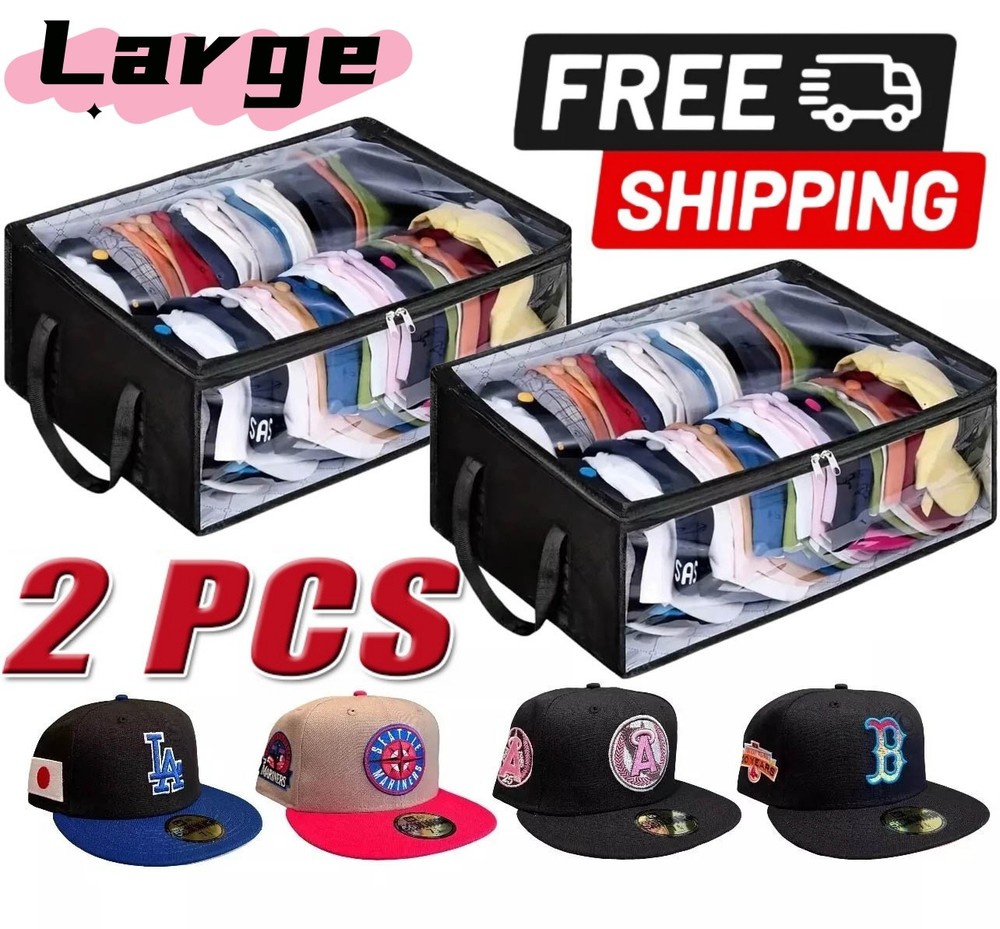 2PC Foldable Hat Organizer Bags – Large Capacity, Hanging Closet Storage